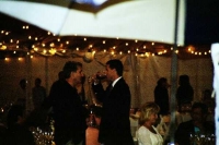 Guests talk while the some lights went out